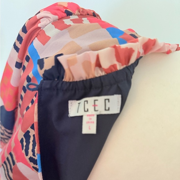 TCEC Women's Cinnamon Red & Navy Abstract Print Smocked Dress Large - Picture 8 of 8